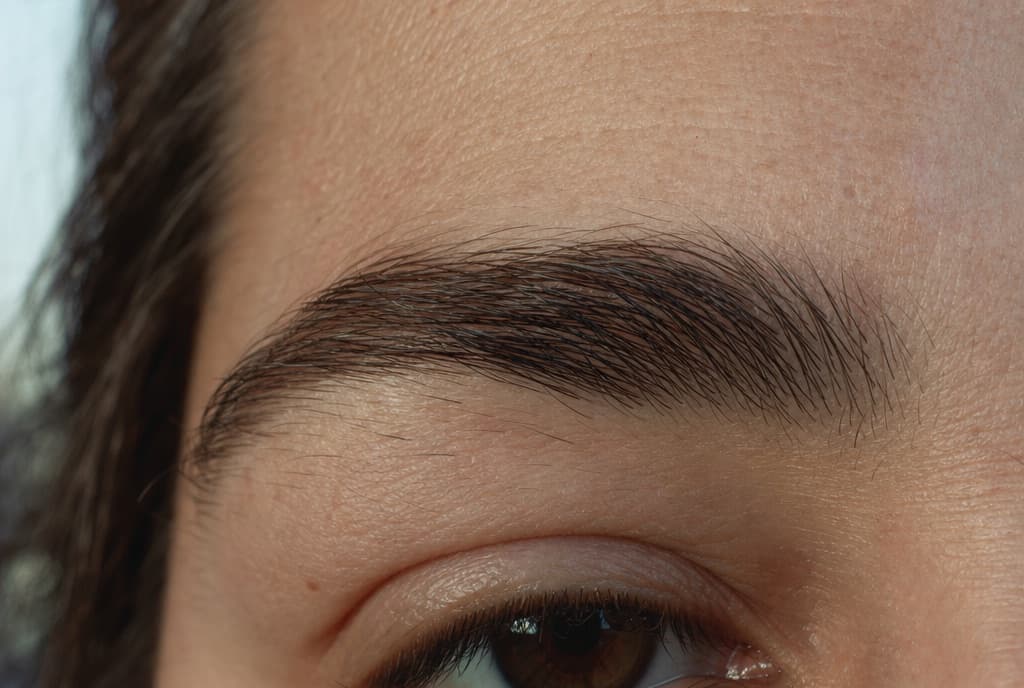 Close-up of a natural, full eyebrow