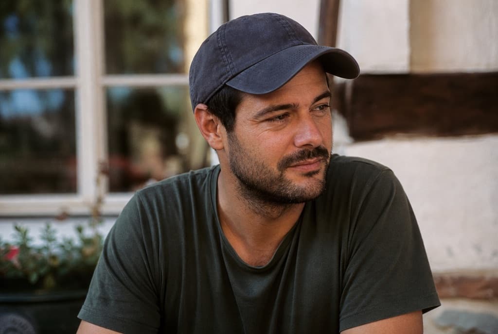 Relaxed person outdoors wearing a cap