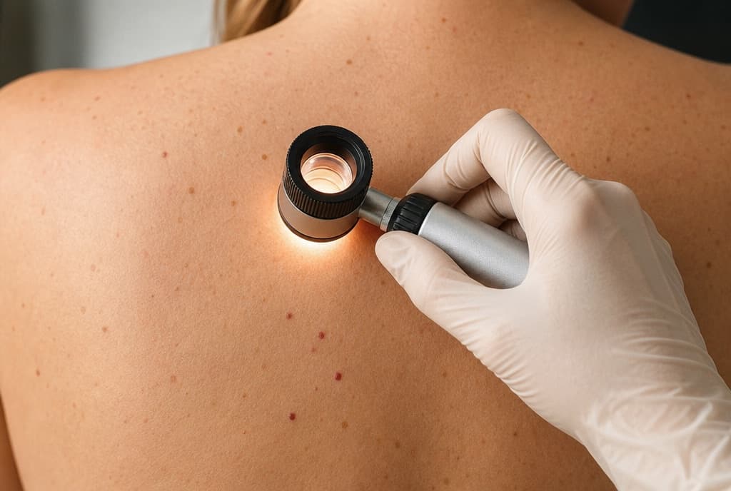 Examen de la piel con dermatoscopio en consulta