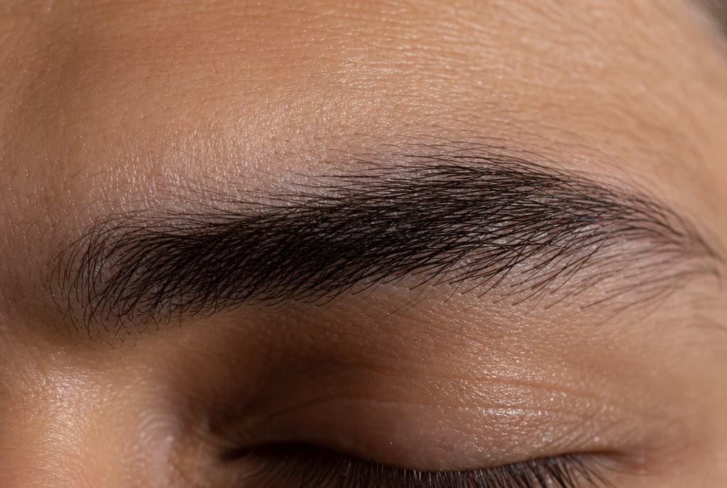 Primer plano de una ceja masculina con patrón de pelo recto y denso