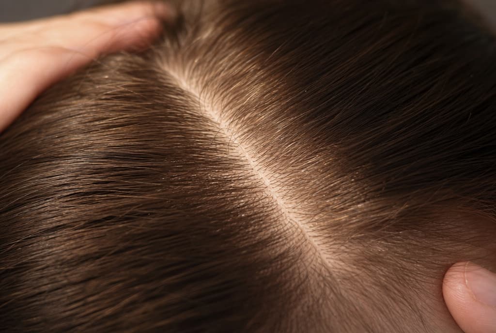 Raya del pelo con densidad sana en primer plano